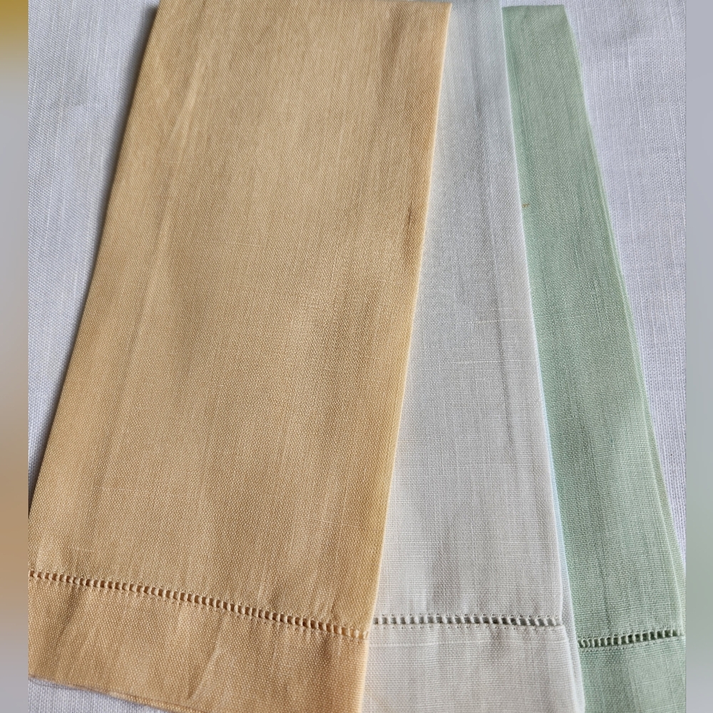 Set of Three Linen Tea Towels In Pastel Shades